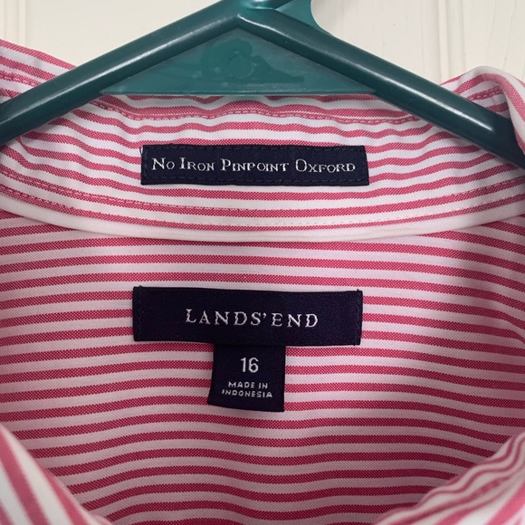 Lands End size 16 Red striped button down - Picture 2 of 4